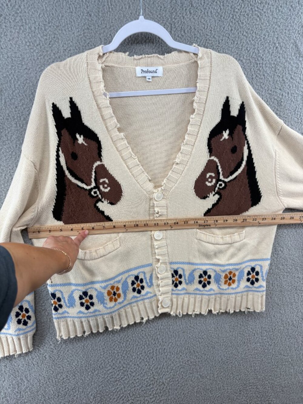 Free People Distressed Horse Cardigan Ivory XS Found x Revolve - Picture 9 of 13